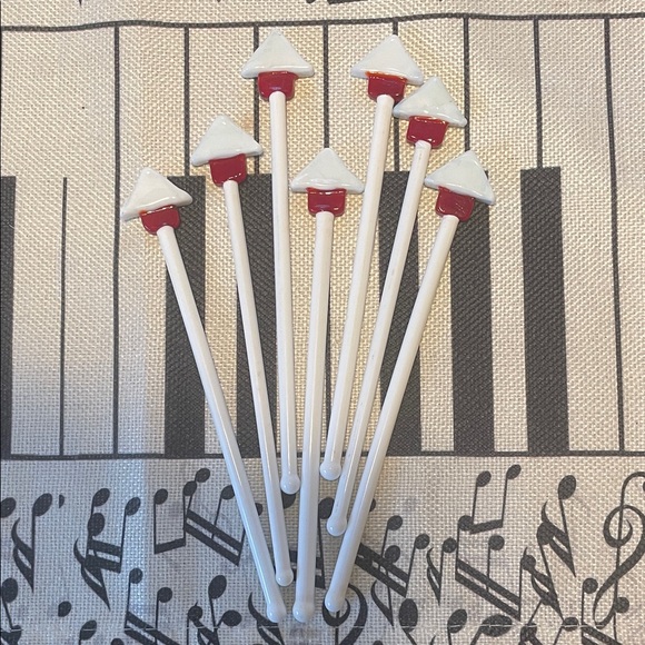 Vintage Holiday Blown Glass 7 Stirrers/ Swizzle Sticks White and Red Party - Picture 1 of 3